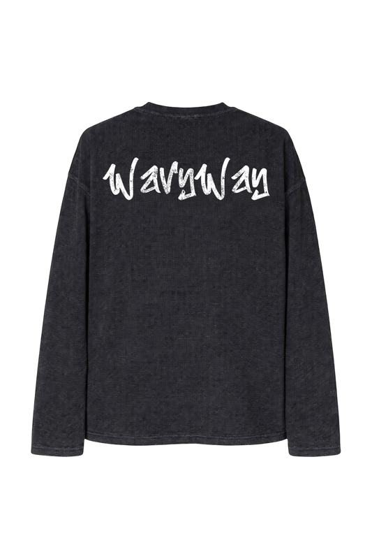 "Distressed" Waffle Knit Longsleeve - Black