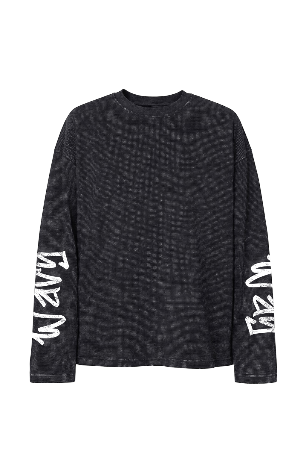 "Distressed" Waffle Knit Longsleeve - Black